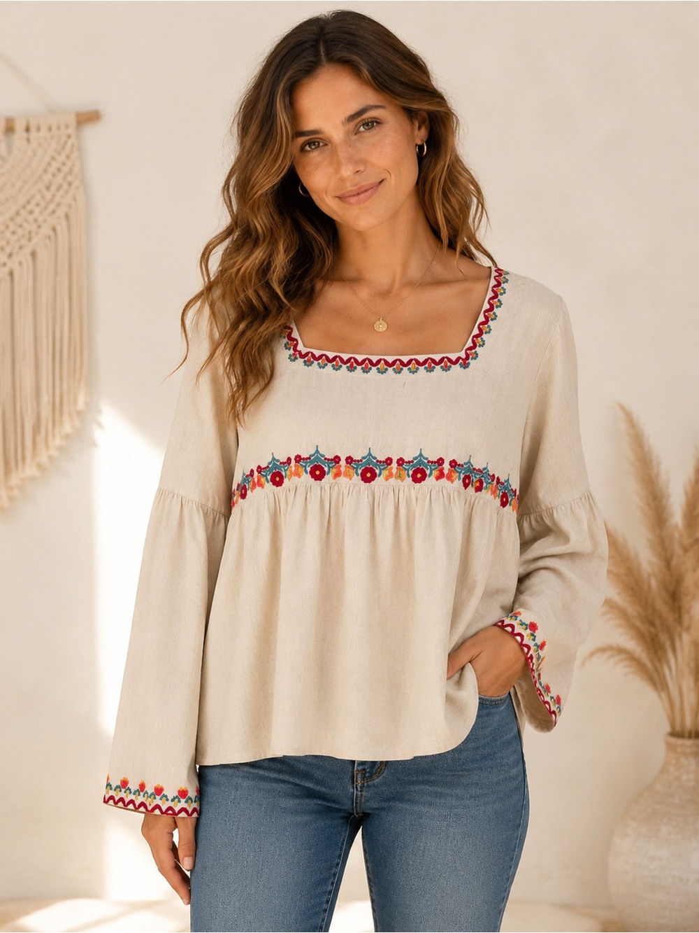 🌺Natural Life Embroidered Peasant Top NWOT - Picture 1 of 3